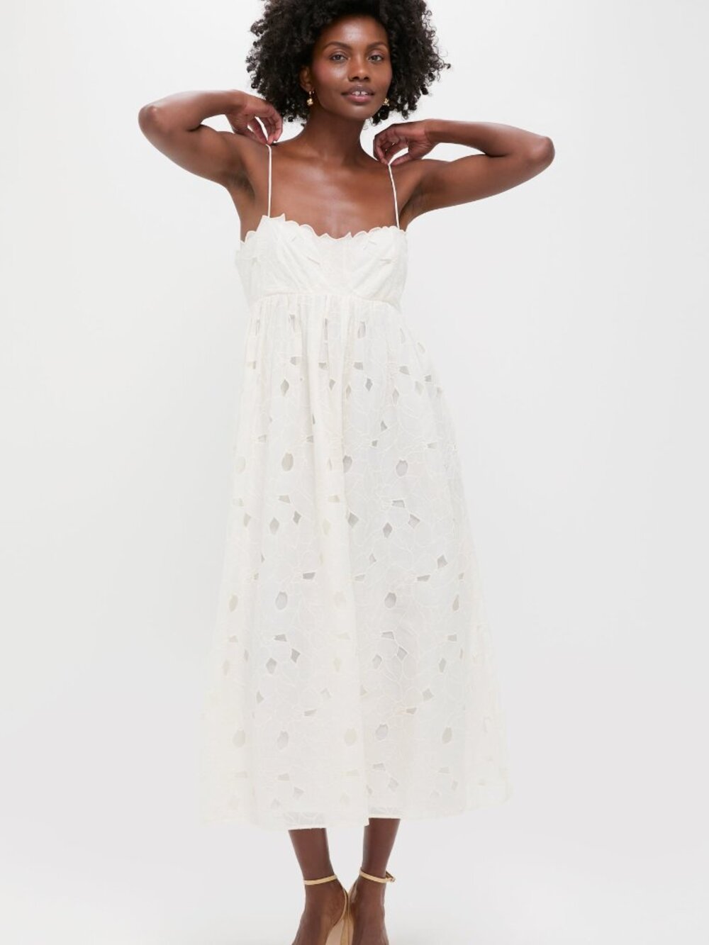 NWT Ulla Johnson Marina Empire Cami Midi Dress — Chalk Floral Cutout — Size 2